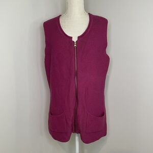 Orvis Full Zip Knit Vest Purple Front Pocket Maroon Outdoor Women's Size Large